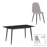 Трпезариска маса Gustas-Bella сет од 5 парчиња сива со црн синтеруван камен мермер 140x80x75 см