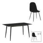 Dining table Gustas-Bella set of 5 pieces anthracite with black sintered stone marble 120x60x75cm