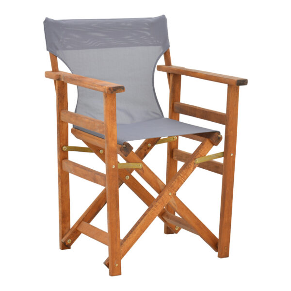 Kompa director's chair, solid beech wood, walnut - Nexus grey fabric