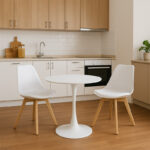 Elijah-Gaston dining table set of 3 pp-pu in white color with natural legs Φ60x74cm - Image 2