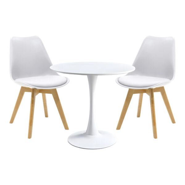 Elijah-Gaston dining table set of 3 pp-pu in white color with natural legs Φ60x74cm