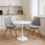 Elijah-Gaston dining table set of 3 pp-pu in grey-white color with natural legs Φ60x74cm - Image 2