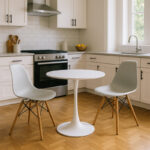 Elijah-Julita dining table set of 3 pp-pu in white color with natural legs Φ60x74cm - Image 2