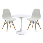 Elijah-Julita dining table set of 3 pp-pu in white color with natural legs Φ60x74cm