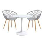 Elijah-Ezra dining table set of 3 pp-pu in grey-white color with natural legs Φ60x74cm