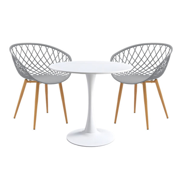 Elijah-Ezra dining table set of 3 pp-pu in grey-white color with natural legs Φ60x74cm