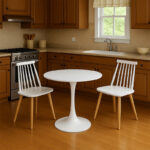 Elijah-Aurora I dining table set of 3 pp in white color with natural legs Φ60x74cm - Image 2