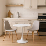 Elijah-Bella dining table set of 3 in white-grey color Φ60x74cm - Image 2