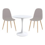 Elijah-Bella dining table set of 3 in white-grey color Φ60x74cm
