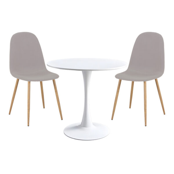 Elijah-Bella dining table set of 3 in white-grey color Φ60x74cm