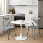 Elijah-Aurora I dining table set of 3 pp in white-grey color Φ60x74cm - Image 2