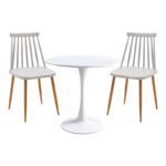 Elijah-Aurora dining table set of 3 pp in white-grey color Φ60x74cm