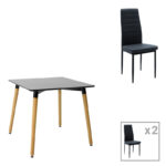 Dining table set of 3 pieces Natali-Parker madf in black-natural color 80x80x76cm