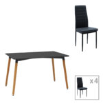 Dining table set of 5 pieces Natali-Parker madf in black-natural color 120x80x76cm