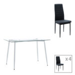 Dining table set of 5 pieces Quana-Parker clear glass-black color leg 120x70x75cm