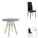 Dining table set of 5 pieces Julita-Parker madf in black-natural color D80x73cm