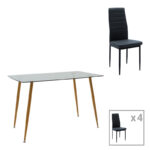 Dining table set of 5 pieces Chloe-Parker glass in dark grey-natural color 120x70x75cm