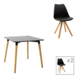 Dining table set of 3 pieces Natali-Caron mdf in black--natural color 80x80x76cm