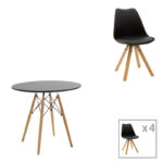 Dining table set of 5 pieces Julita-Caron mdf in black-natural color D80x76cm