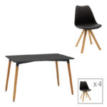 Dining table set of 5 pieces Natali-Caron mdf in black--natural color 120x80x76cm