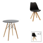 Dining table set of 3 pieces Julita-Caron mdf in black-natural color D60x73cm