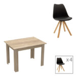Dining table set of 5 pieces Manka-Caron in sonoma-black color 110x80x77cm
