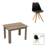 Dining table set of 5 pieces Manka-Caron in sonoma tuffle-black color 110x80x77cm