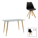 Dining table set of 5 pieces Chloe-Caron in dark grey-black color 120x70x75cm