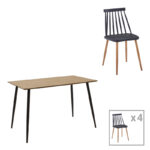 Комплет трпезариска маса од 5 парчиња Куба-Аурора I во сонома-црна боја 120x70x76 см