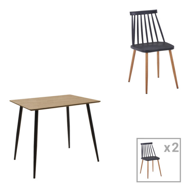 Dining table set of 3 pieces Cuba-Aurora I in sonoma-black color 70x70x75cm