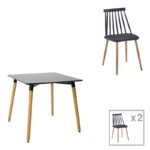 Dining table set of 3 pieces Natali-Aurora I in black-natural color 80x80x76cm