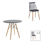 Dining table set of 5 pieces Julita-Aurora I in black-natural color D80x73cm