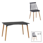 Dining table set of 5 pieces Natali-Aurora I in black-natural color 120x80x76cm