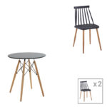 Dining table set of 3 pieces Julita-Aurora I in black-natural color D60x73cm