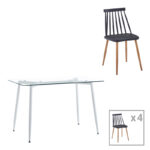 Dining table set of 5 pieces Quana-Aurora I in black-natural color 120x70x75cm