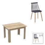 Dining table set of 5 pieces Manka-Aurora I in sonoma-black color 110x80x77cm