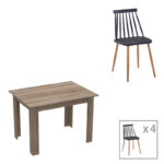 Комплет трпезариска маса од 5 парчиња Manka-Aurora I во сонома тартуф-црна боја 110x80x77 см