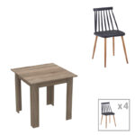 Dining table Chloe-Aurora I set of 5 pieces glass 8mm anthracite - natural-black leg 120x70x75cm