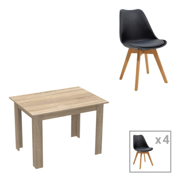 Dining table set of 5 pieces Manka-Gaston  in sonoma-black color 110x80x77cm