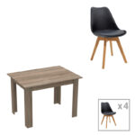 Dining table set of 5 pieces Manka-Gaston  in sonoma truffle-black color 110x80x77cm