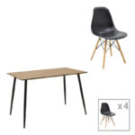 Dining table Cuba-Julita set of 5 MDF sonoma-black-natural 120x70x76cm