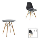 Julita dining table set of 3 pcs MDF black-beech wood in natural shade Φ60x73cm