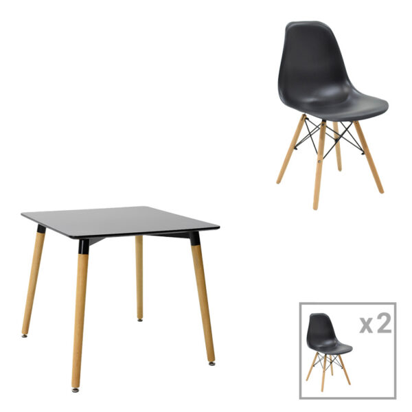 Dining table Natali-Julita set of 3 pcs MDF black-natural legs 80x80x76cm