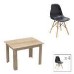 Dining table set of 5 pieces Manka-Julita in sonoma-black color 110x80x77cm