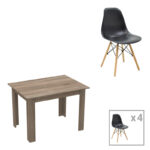 Dining table set of 5 pieces Manka-Julita in sonoma truffle-black color 110x80x77cm