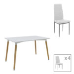Трпезариска маса Натали-Паркер сет од 5 парчиња МДФ бела-природна ногарка 120x80x76 см