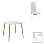 Трпезариска маса Натали-Паркер сет од 3 парчиња МДФ бела-природни ногарки 80x80x76 см