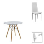 Julita-Parker dining table set of 5 pcs MDF white-natural legs D80x73cm
