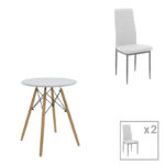 Julita-Parker dining table set of 3 pcs MDF white-natural legs D60x73cm