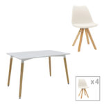 Dining table Natali-Caron set of 5 pcs MDF white-natural legs 120x80x76cm